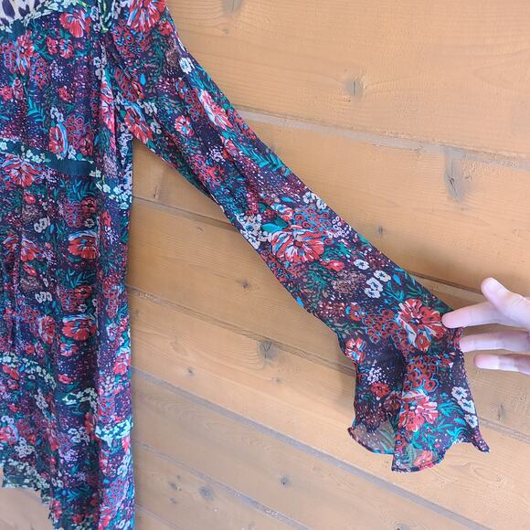 Scotch & Soda Leopard & Lillies Floral Long Sleeve Mini Dress Size 2 NWOT Boho - Picture 5 of 8